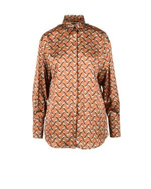 Think! Geometric Patterned Shirt With Classic Collar And Fluid Draping - Brown
