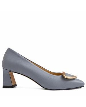 Brunate Leather Square Toe Pump - Blue