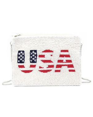 Fashion CITY Usa Flag Seed Beaded Clutch Crossbody Bag - Red
