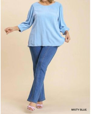 Umgee Frayed Ruffle Hem Animal Print Cut Out Back Top - Blue