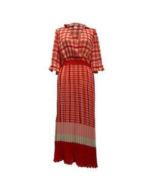 Iris & Ink Aeonium Pleated Printed Crepe Midi Dress - Red