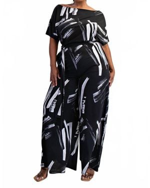 The Curve Plus Size Knit Off The Shoulder Wide Leg Jumpsuit - Black