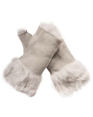 Infinity Leather Shearling Mittens Fingerless Cuffs Toscana Suede Sheepskin Fur - Gray