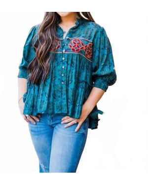 Layerz Clothing Embroidered Paisley Top - Blue