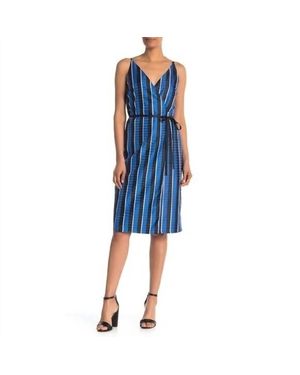 Robert Rodriguez Striped Surplice V Neck Dress - Blue