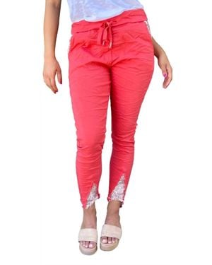 Gigi Moda Ricamo Tie-Waist Pants - Red