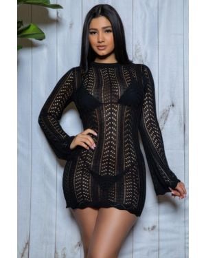 TRUEDAMES Kinsley Crochet Mini Dress - Black
