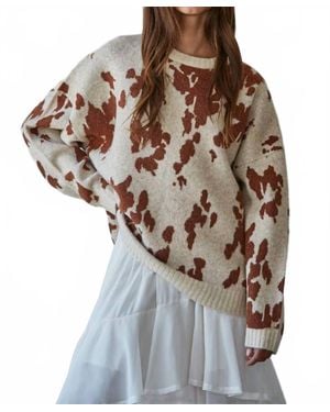 By Together Knit Animal Pattern Detail Sweater Top - Brown