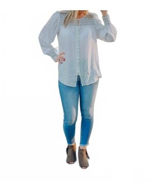 Doe And Rae Embroidered Button Blouse - Blue