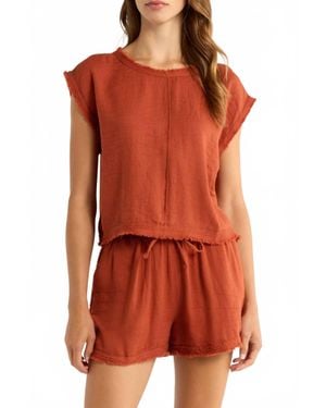 Elan Cap Sleeve Crop Top - Orange