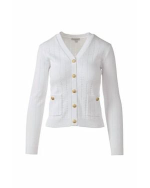 Kinross Cashmere Rib Button Front Vee Top - White