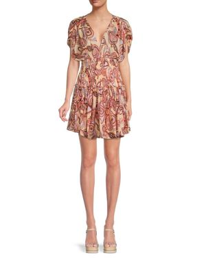 A.L.C. Luna Print Smocked Mini Dress - Red
