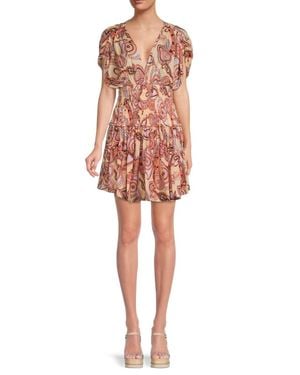 A.L.C. Luna Print Smocked Mini Dress - Red