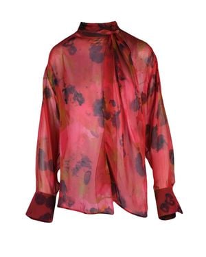 Victoria Beckham Floral Silk High-Neck Blouse - Red