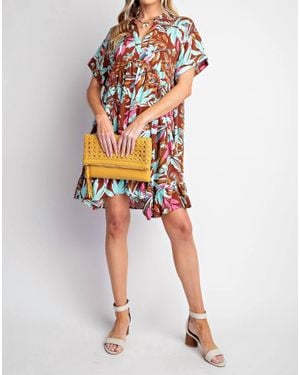 Easel Printed Challis Woven Dress - Red