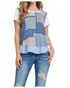Collective Rack Patchwork Print Contrast Top - Blue
