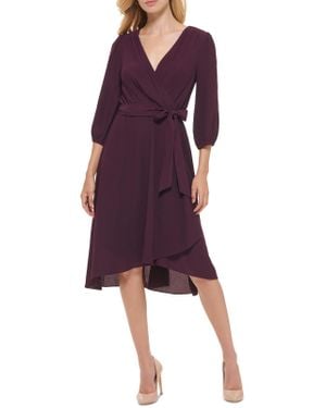 Betsy & Adam Surplice Knee Length Wrap Dress - Purple