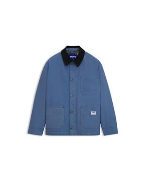 HUGO Oversized-Fit Jacket With Corduroy Collar - Blue
