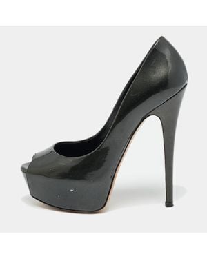Casadei Size 36 Metallic Patent Leather Peep Toe Pumps - Black