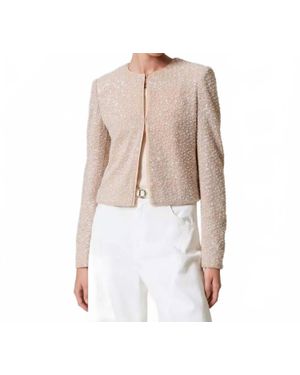 Twinset Sequins And Pearl Jacket - Natural