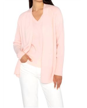 Kinross Cashmere Rib Trim Cardigan - Pink