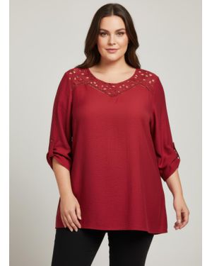 TRUEDAMES Lace Yoke Bell Sleeve Knit Tunic - Red