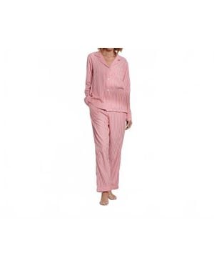 The Sleep Code Ticking Stripe Long Pj Set - Red