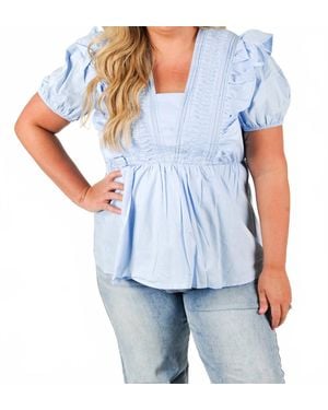 She + Sky Pintuck Short-Sleeved Perfection Top - Blue