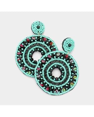 Fashnzfab Boho Sequin Multi Beaded Open Circle Dangle Earrings - Green