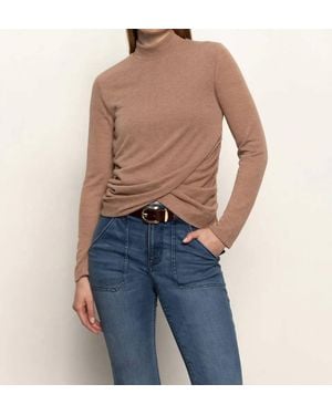 Sanctuary Long Sleeve Draped Mock Neck Top - Blue