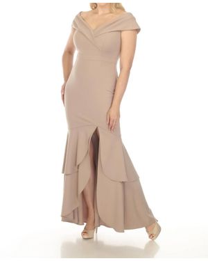 Joseph Ribkoff Off The Shoulder Tiered Hem Evening Dress - Natural