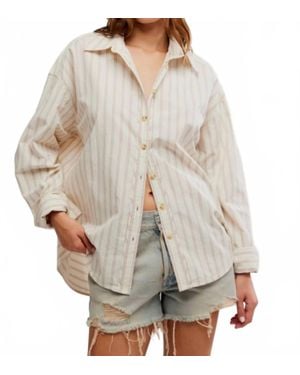 Free People Striped Varsity Vibes Shirt - Gray