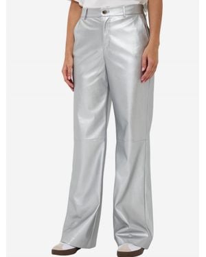 EsQualo Trouser Wide Leg Vegan Leather Pant - Gray