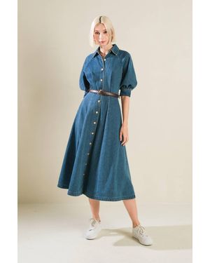 TRUEDAMES Divide And Contour Denim Midi Dress - Blue