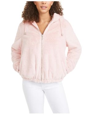 Maralyn & Me Junior's Reversible Cropped Hooded Faux Fur Coat - Pink