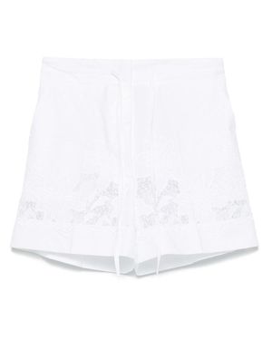 P.A.R.O.S.H. High-Waisted Cotton Shorts With Floral Lace Detailing - White
