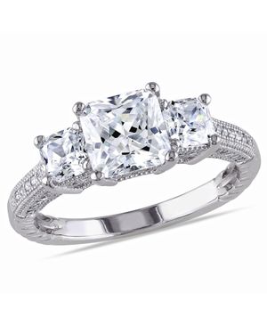 Mimi & Max Square Shaped Cubic Zirconia 3-Stone Engagement Ring - Metallic
