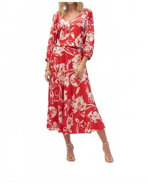 Joseph Ribkoff Floral Print A-Line Midi Skirt - Red