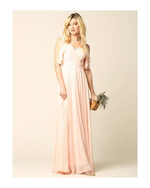 TRUEDAMES Long Formal Flutter Sleeves Bridesmaid Dress - Natural