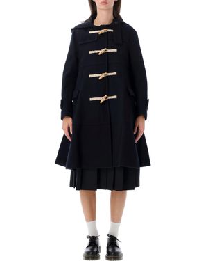 Comme des Garçons Hooded Duffle Coat With Pleated Hem - Black