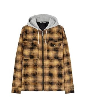 Palm Angels Curved Logo Check Overshirt Jacket - Brown