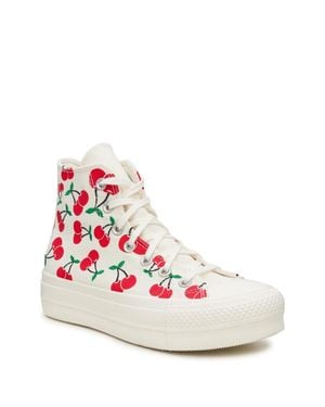 Converse Chuck Taylor All Star Sneakers Natural Canvas Platform Shoes - Pink