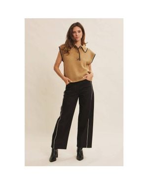 In February Talia Contrast Piped Barrel-Leg Pants - Natural