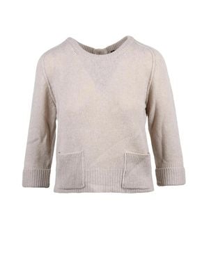 Anneclaire Back Button Virgin Wool-Cashmere Short Sweater - White