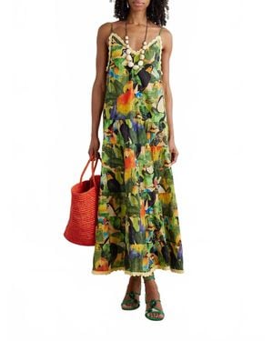 FARM Rio Bird Leaves Long Dress - Green