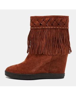 Le Silla Suede Fringe Ankle Boots - Brown