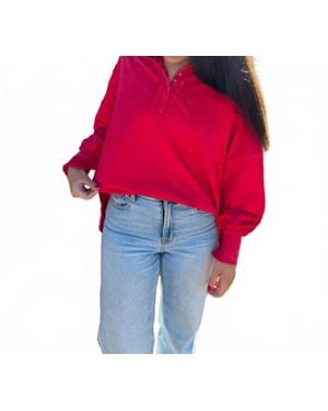 Eesome Snap Front Pullover Sweatshirt - Red
