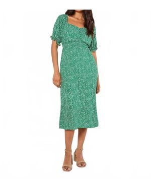 Apricot Milkmaid Midi Spot Printed Dress - Green