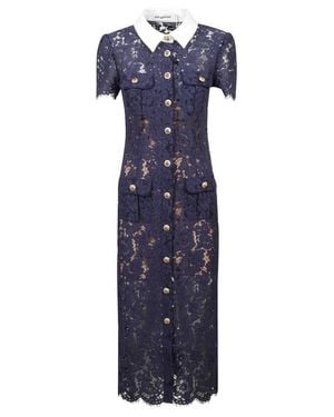 Self-Portrait Fitted Midi Dress With Intricate Lace Design - Blue