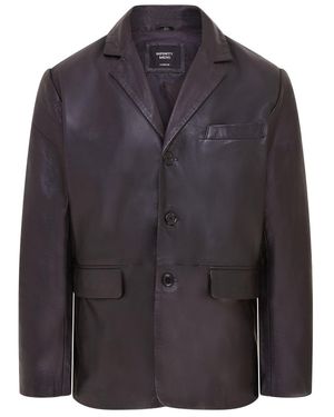 Infinity Leather 3 Button Italian Leather Blazer Jacket - Gray